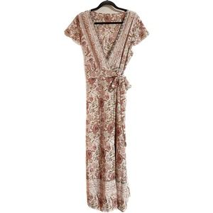 Zulily pink floral wrap tea length dress size XL